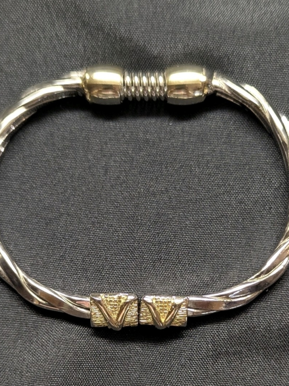 Two-Toned Twisted Metal Spring Hinged Bangle Bracelet